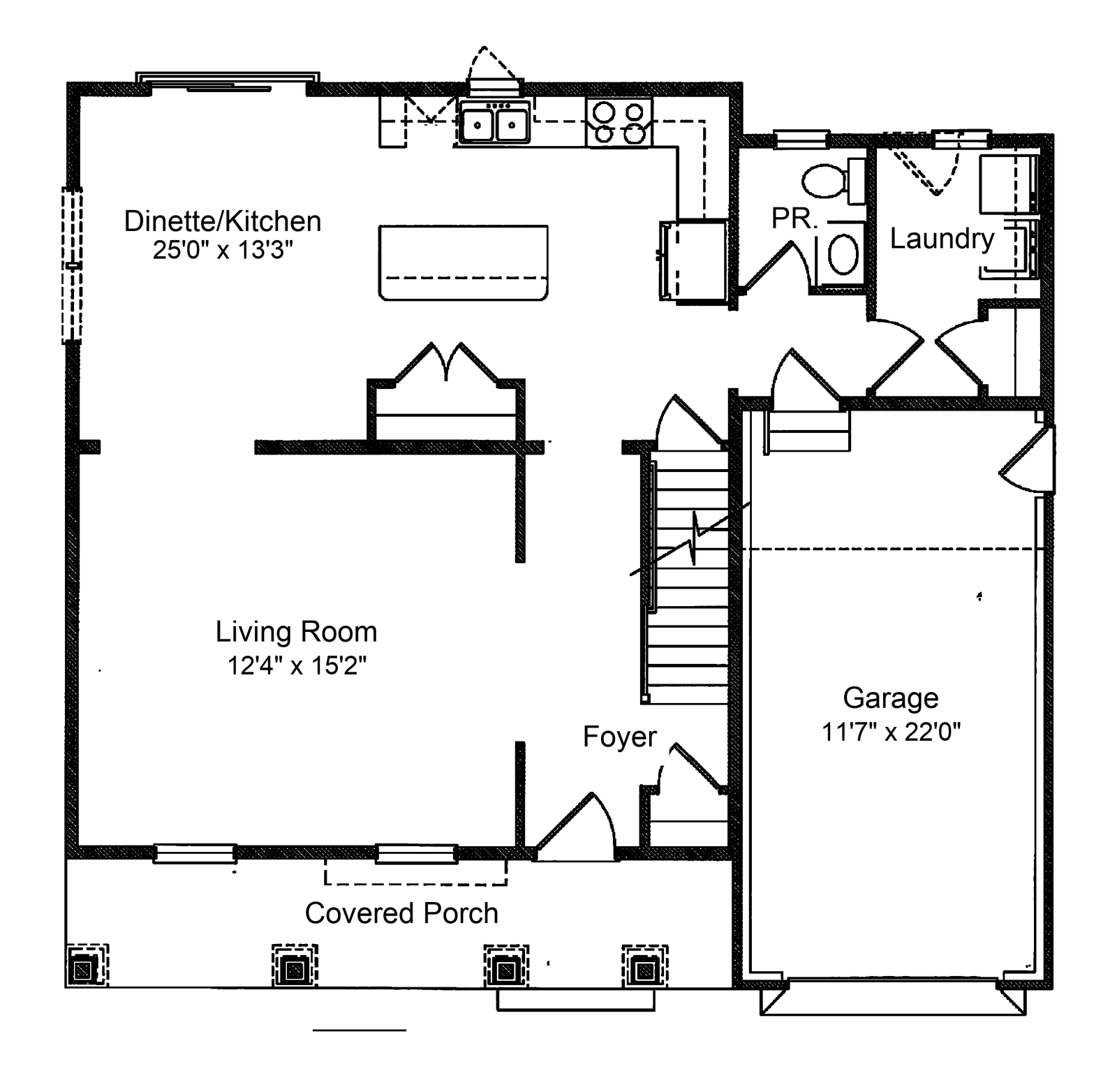 The Isabella first floor (one-car) plan, Highland Development Group new construction